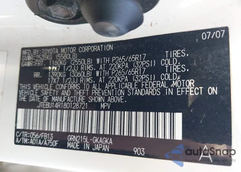 2008 Toyota 4Runner Sr5/Sport from USA, damaged, VIN JTEBU14R180128721